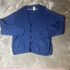 John Blair 2XL RG Blue Acrylic Cable Knit V-Neck Button Front Cardigan Sweater